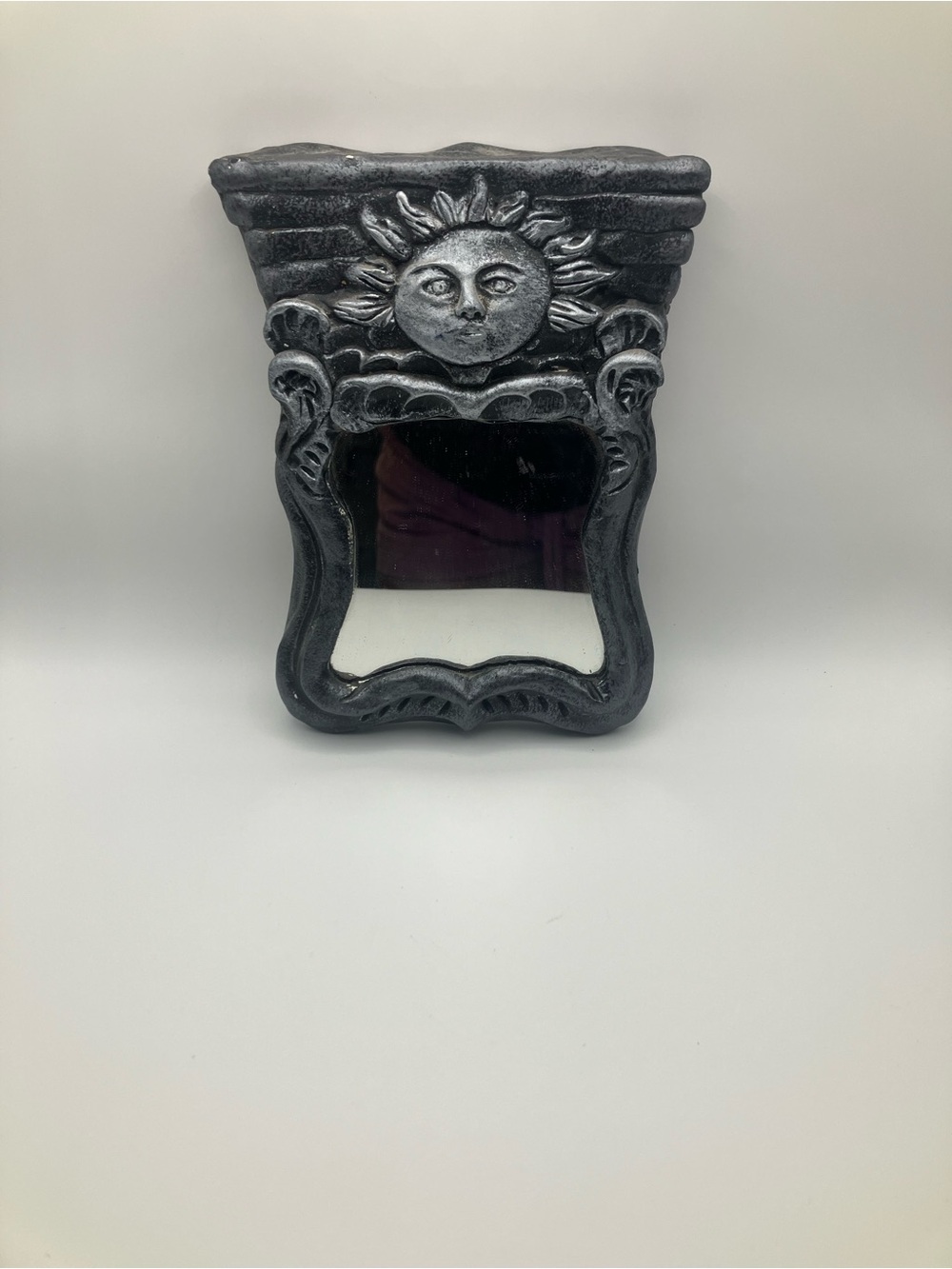 Vintage MAHANA Celestial Sun Face Wall Mirror Pewter Tone Boho Southwestern Deco